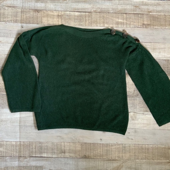 Anthropologie Green Cashmere Blend Sweater with Button Detail - Picture 6 of 10